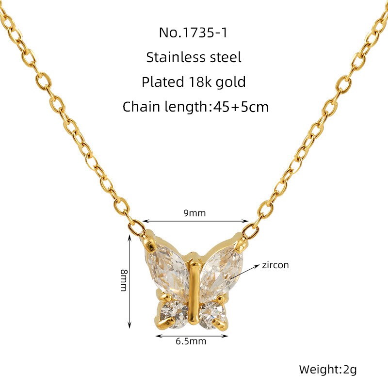 1 Piece Simple Series Simple Butterfly Stainless Steel 18K Gold Plated Zircon Women's Pendant Necklaces h5 Picture2